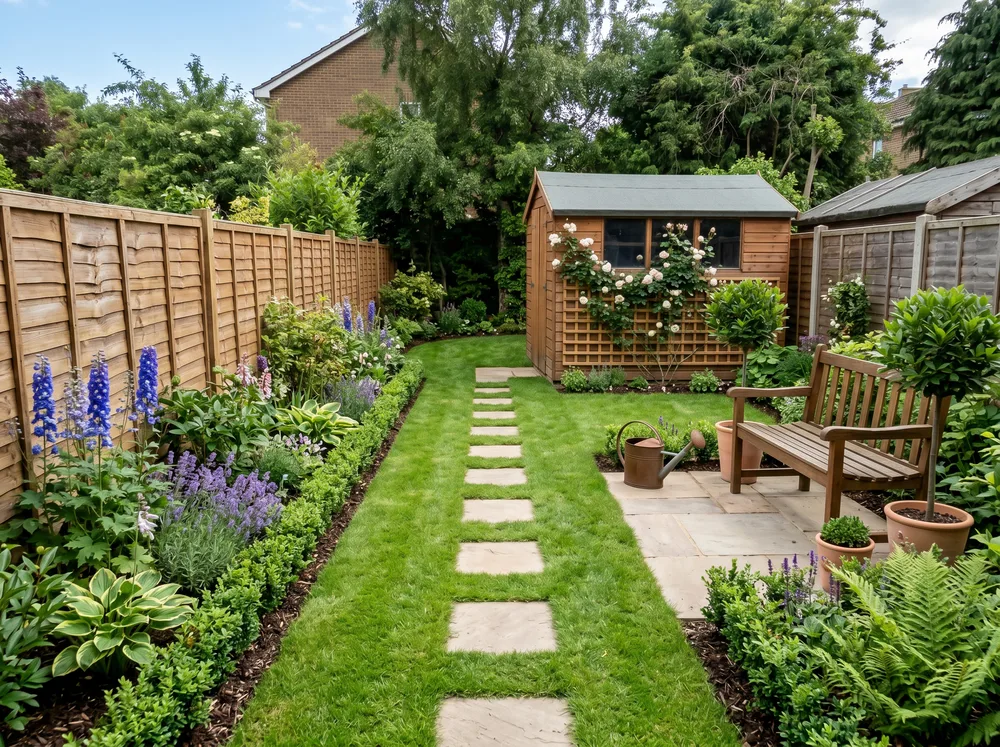 Backyard before and after a full cleanup and paver patio install